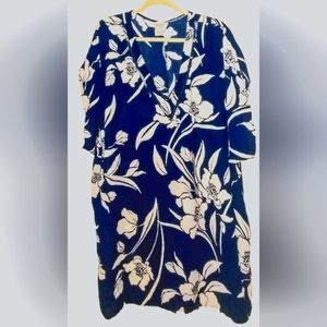Kona Sol Navy Blue Tropical Swim Cover Up Beach Wear Vacation Dress